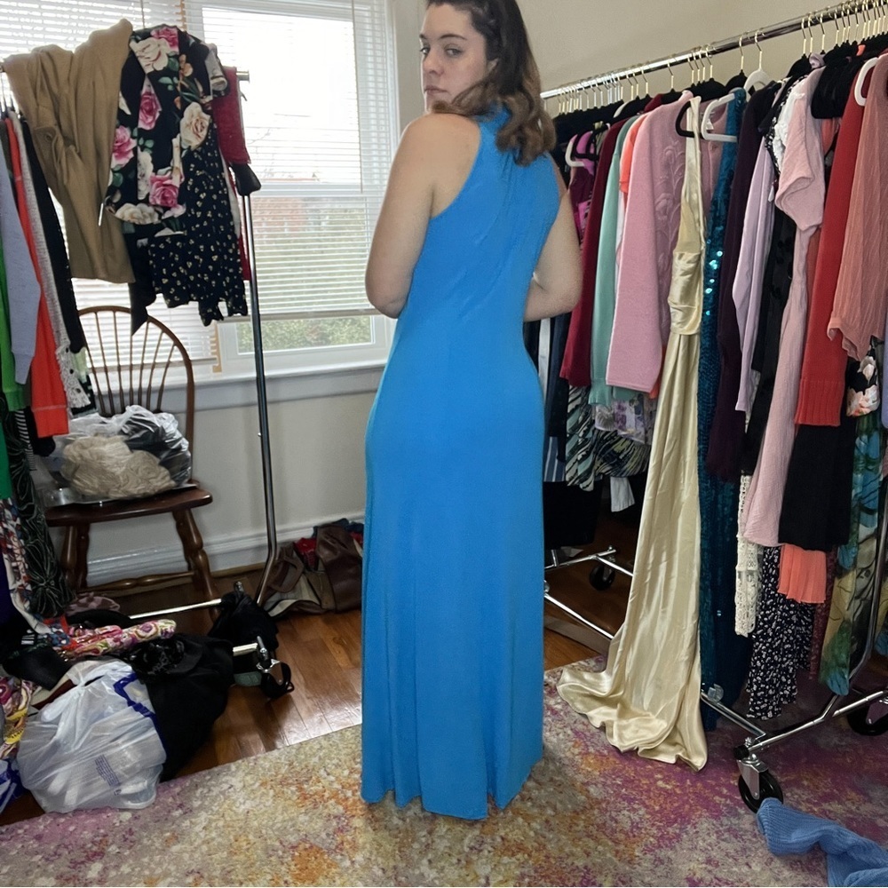Vintage PAPELL BOUTIQUE ~ Fabulous Blue Evening Gown ~Cool Neck Detail ~Size 12 - Picture 4 of 5